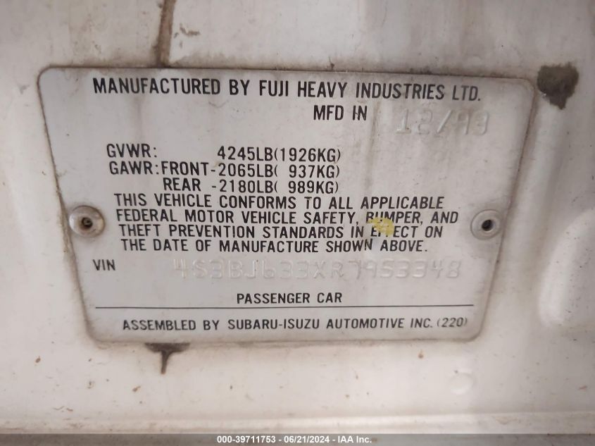 1994 Subaru Legacy L/L Alpine VIN: 4S3BJ633XR7953348 Lot: 39711753