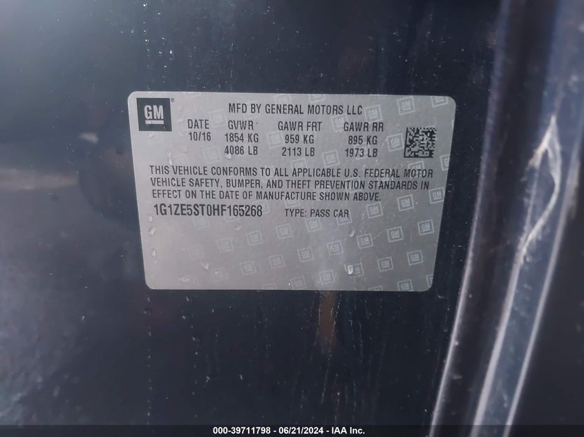 2017 Chevrolet Malibu 1Lt VIN: 1G1ZE5ST0HF165268 Lot: 39711798