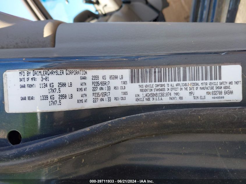 2001 Jeep Grand Cherokee Limited VIN: 1J4GX58N91C661074 Lot: 39711933