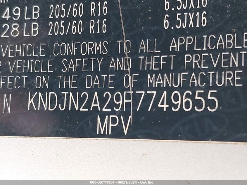 2015 Kia Soul VIN: KNDJN2A29F7749655 Lot: 39711964