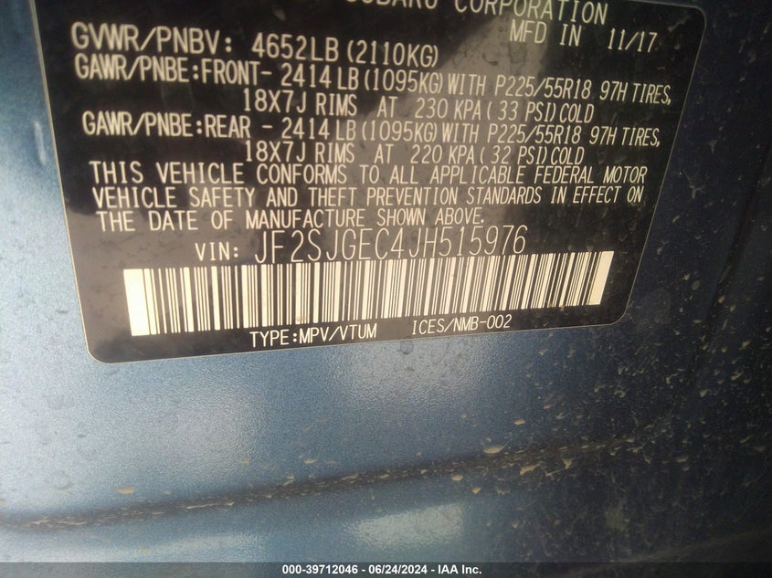 2018 Subaru Forester 2.0Xt Premium VIN: JF2SJGEC4JH515976 Lot: 39712046