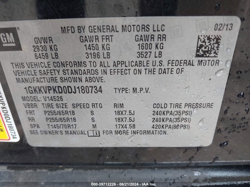 2013 GMC ACADIA SLE-2 - 1GKKVPKD0DJ180734