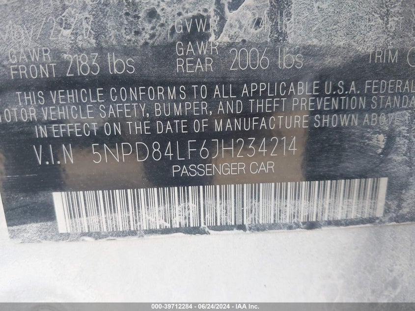 5NPD84LF6JH234214 2018 Hyundai Elantra Value Edition