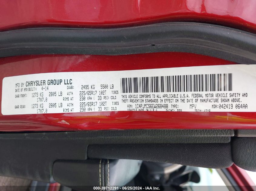 2014 Jeep Cherokee Latitude VIN: 1C4PJMCS6EW268488 Lot: 39712291