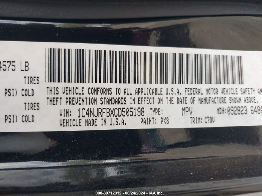 1C4NJRFBXCD505198 2012 Jeep Patriot Latitude