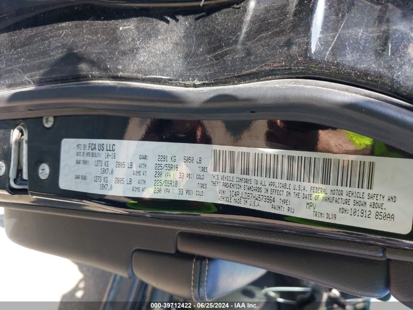 2017 Jeep Cherokee Limited VIN: 1C4PJLDB7HW573964 Lot: 39712422