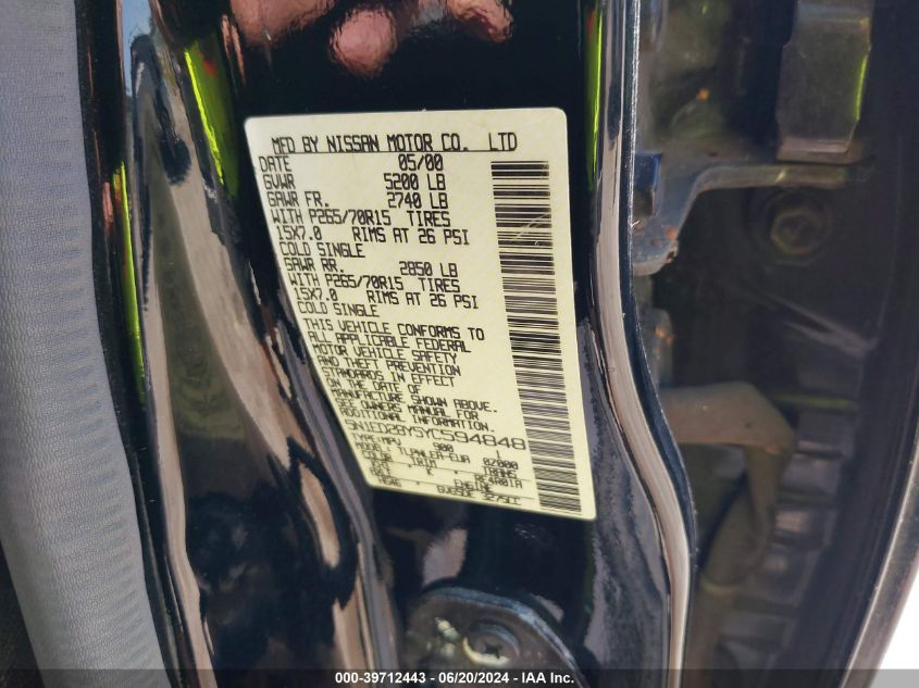 2000 Nissan Xterra Se/Xe VIN: 5N1ED28Y5YC594848 Lot: 39712443