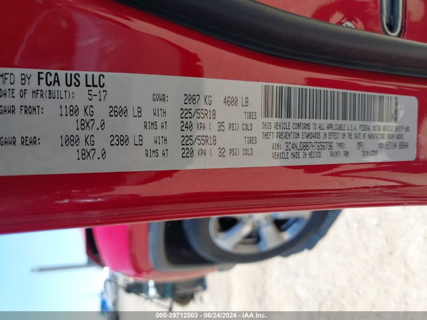 2017 Jeep New Compass Latitude 4X4 VIN: 3C4NJDBB7HT656736 Lot: 39712503