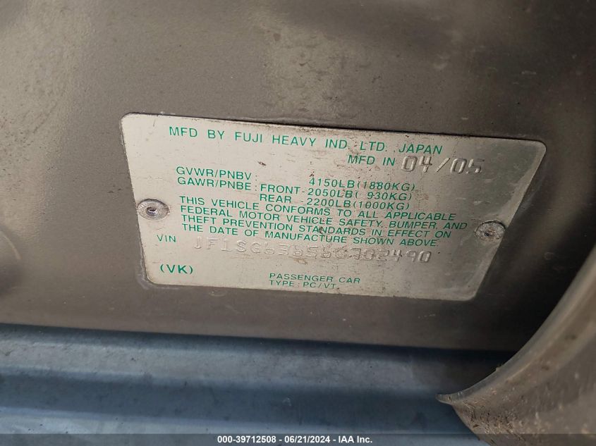 2006 Subaru Forester 2.5X VIN: JF1SG63656G702490 Lot: 39712508