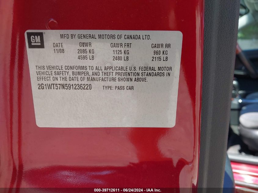 2009 Chevrolet Impala Lt VIN: 2G1WT57N591236220 Lot: 39712611