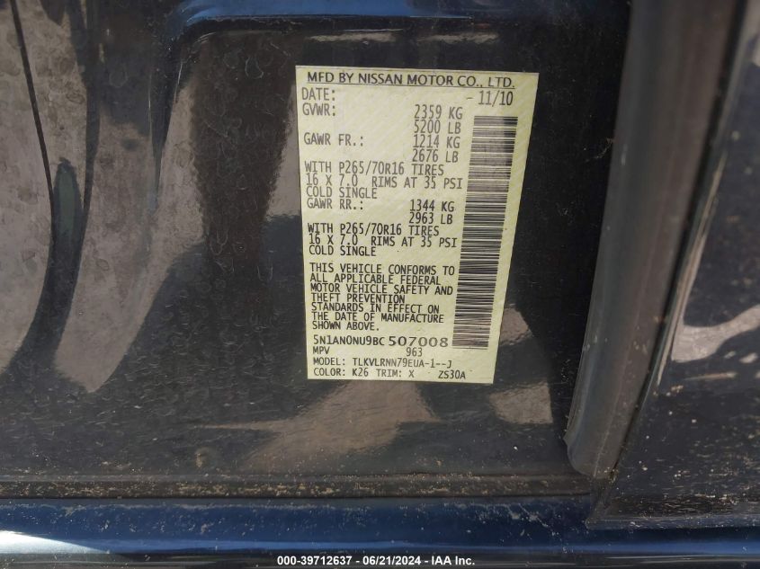 2011 Nissan Xterra Off Road/S/Se VIN: 5N1AN0NU9BC507008 Lot: 39712637