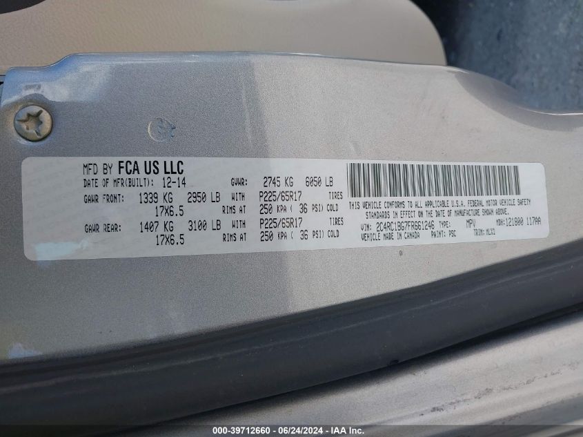 2015 Chrysler Town & Country Touring VIN: 2C4RC1BG7FR661246 Lot: 39712660