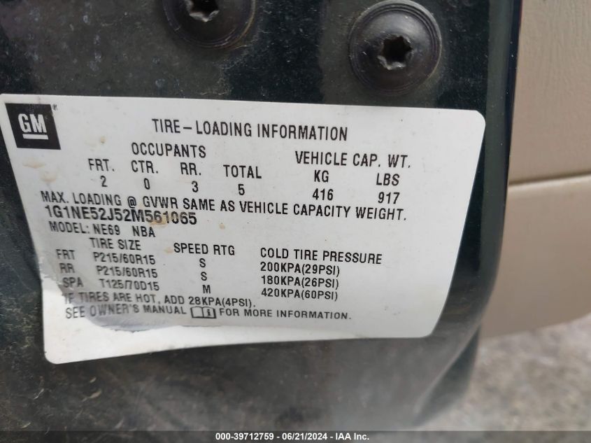 2002 Chevrolet Malibu Ls VIN: 1G1NE52J52M561065 Lot: 39712759