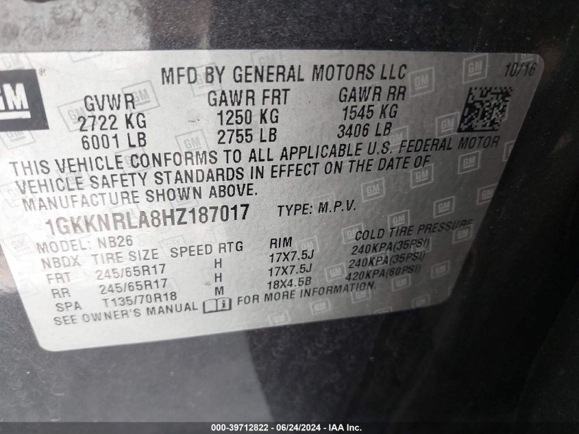 1GKKNRLA8HZ187017 2017 GMC Acadia Sle-1