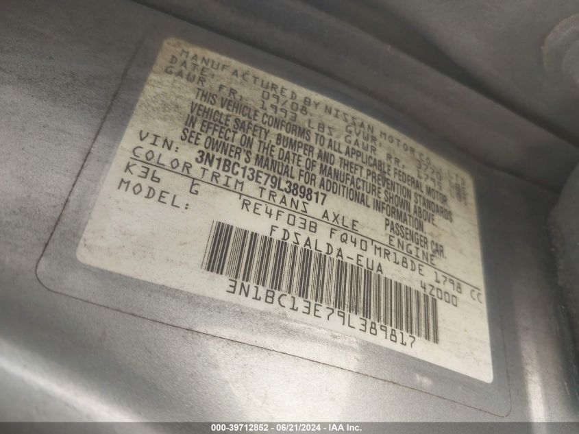 2009 Nissan Versa 1.8S VIN: 3N1BC13E79L389817 Lot: 39712852