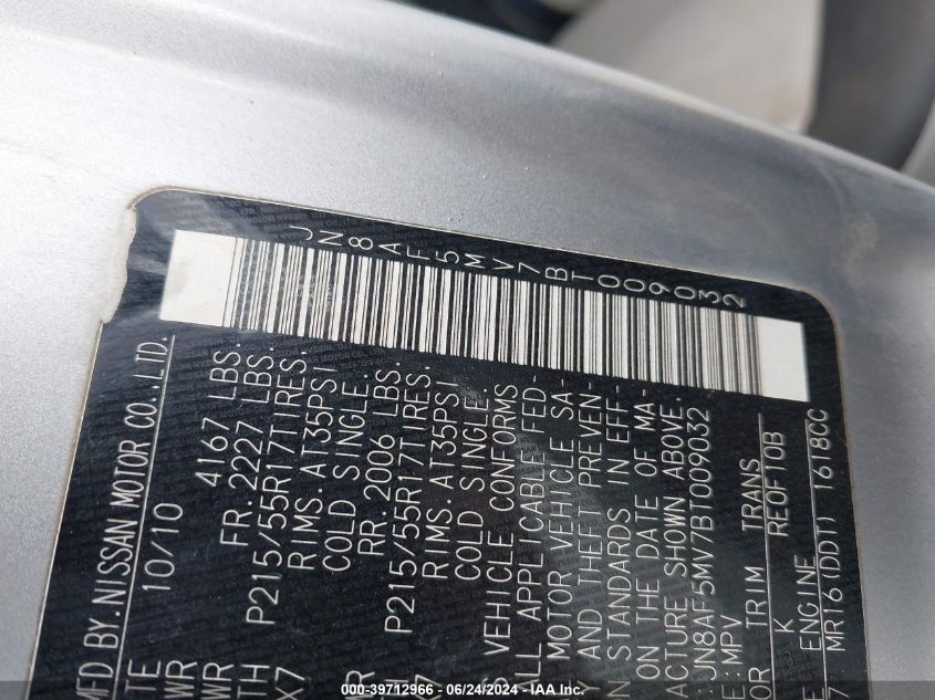 2011 Nissan Juke Sv VIN: JN8AF5MV7BT009032 Lot: 39712966