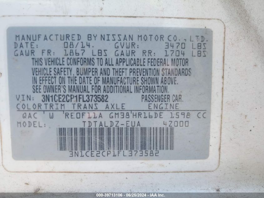 3N1CE2CP1FL373582 2015 Nissan Versa Note S (Sr)/S Plus/Sl/Sr/Sv