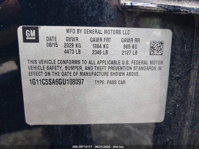 2016 CHEVROLET MALIBU LIMITED LT - 1G11C5SA6GU108097