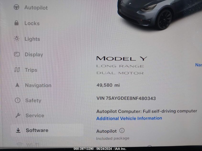 2022 Tesla Model Y Long Range Dual Motor All-Wheel Drive VIN: 7SAYGDEE8NF480343 Lot: 39713290