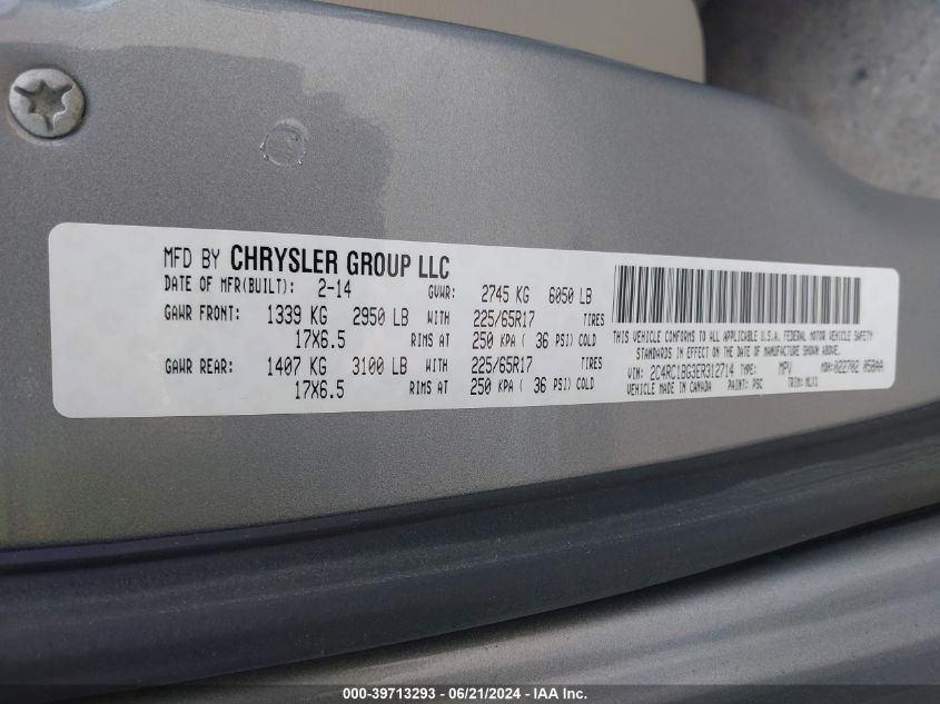 2014 Chrysler Town & Country Touring VIN: 2C4RC1BG3ER312714 Lot: 39713293