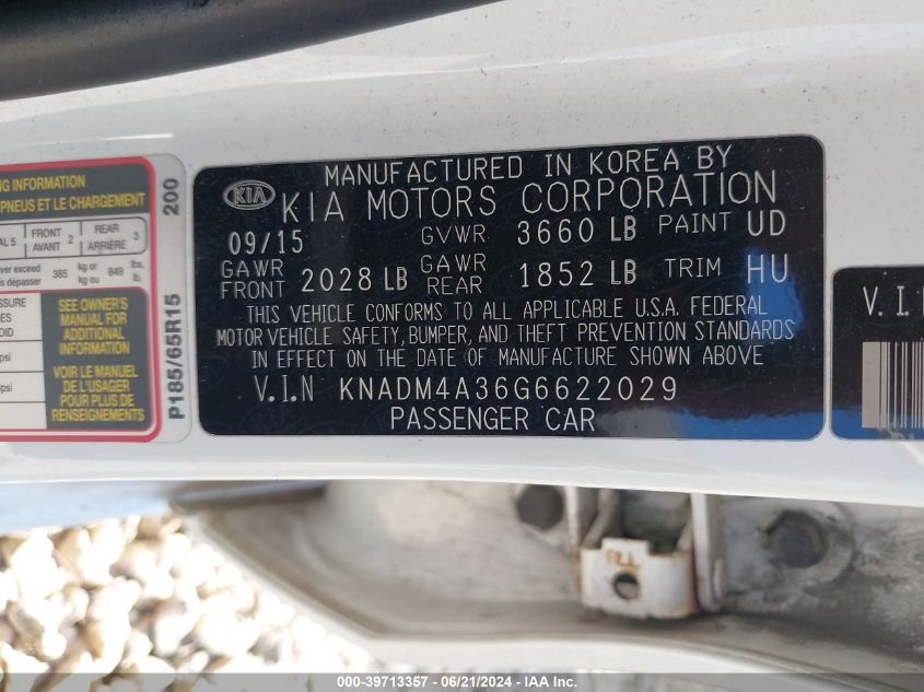 2016 KIA RIO LX - KNADM4A36G6622029