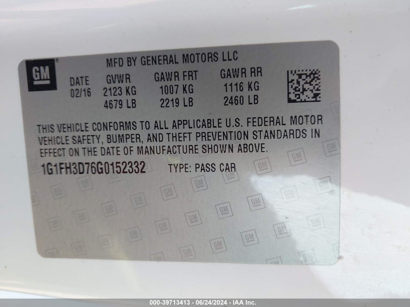 2016 Chevrolet Camaro 2Ss VIN: 1G1FH3D76G0152332 Lot: 39713413