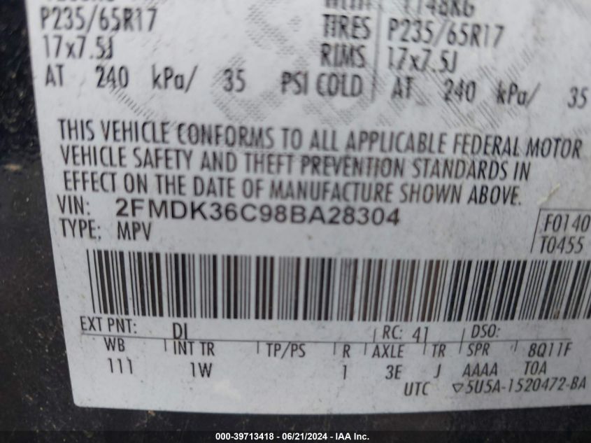 2FMDK36C98BA28304 2008 Ford Edge Se