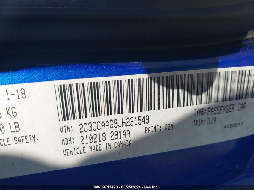 2018 Chrysler 300 Touring VIN: 2C3CCAAG9JH231549 Lot: 39713420