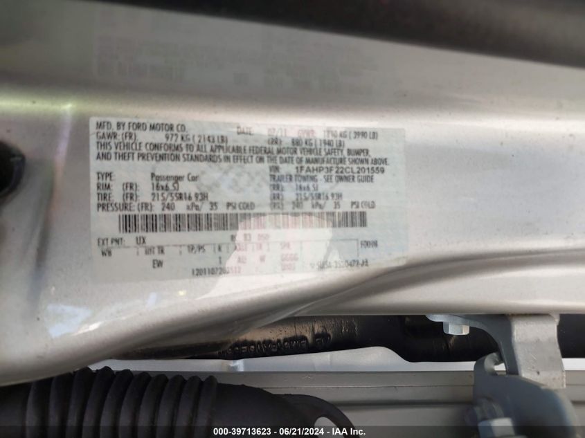 1FAHP3F22CL201559 | 2012 FORD FOCUS