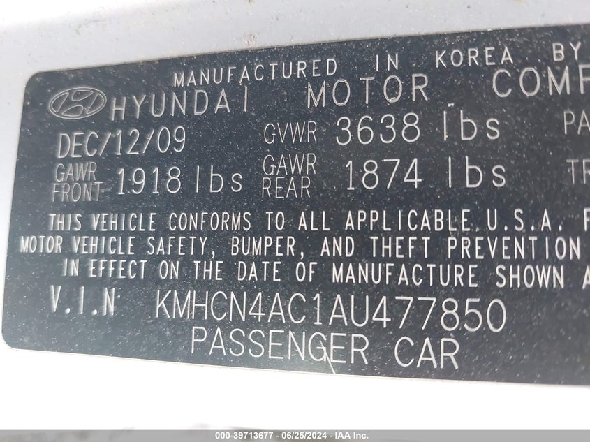 2010 Hyundai Accent Gls VIN: KMHCN4AC1AU477850 Lot: 39713677