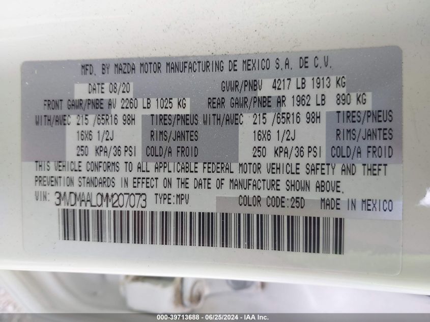 2021 Mazda Cx-30 VIN: 3MVDMAAL0MM207073 Lot: 39713688