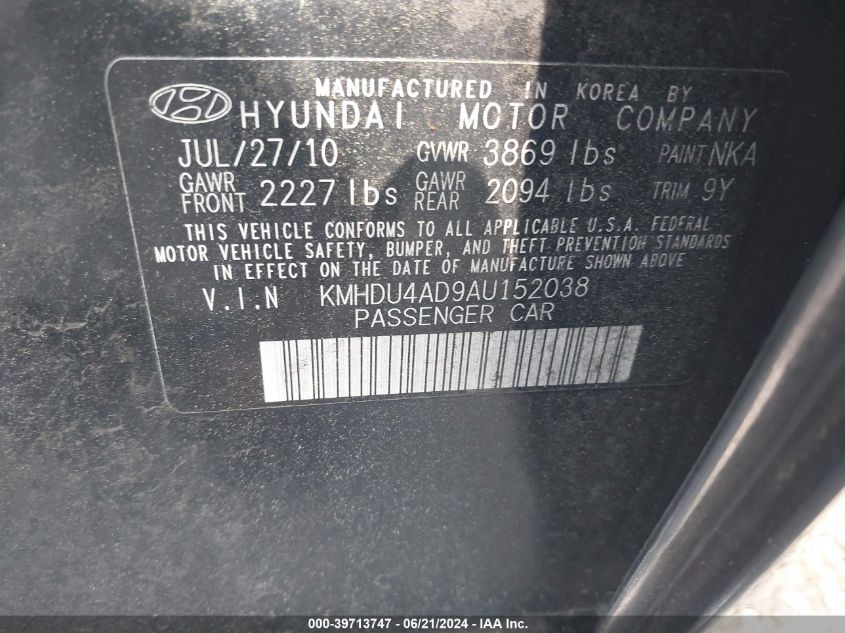 KMHDU4AD9AU152038 | 2010 HYUNDAI ELANTRA