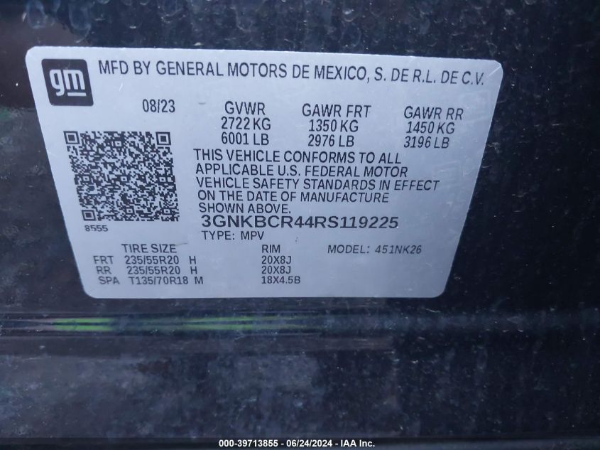 2024 Chevrolet Blazer Fwd 2Lt VIN: 3GNKBCR44RS119225 Lot: 39713855