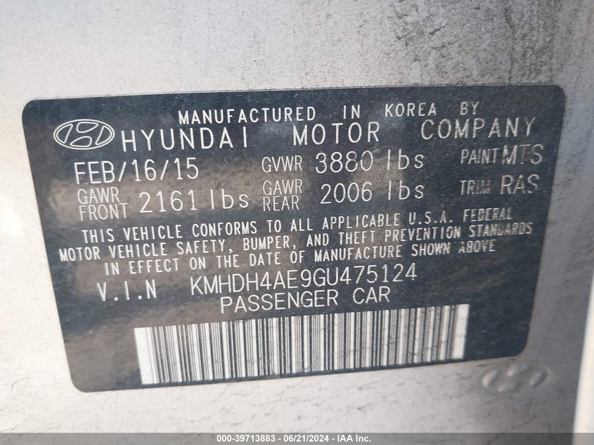 KMHDH4AE9GU475124 2016 Hyundai Elantra Se