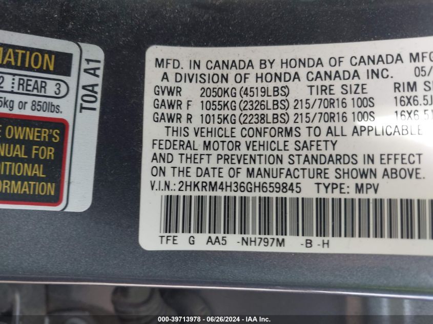 2HKRM4H36GH659845 2016 Honda Cr-V Lx