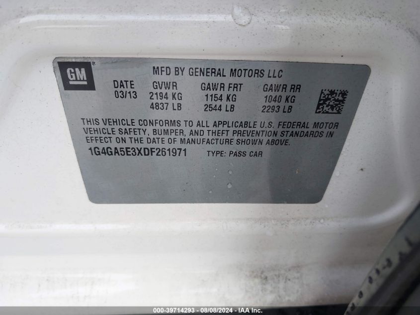 2013 Buick Lacrosse VIN: 1G4GA5E3XDF261971 Lot: 39714293