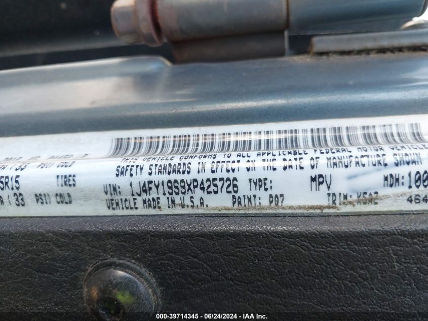 1999 Jeep Wrangler Sport VIN: 1J4FY19S9XP425726 Lot: 39714345