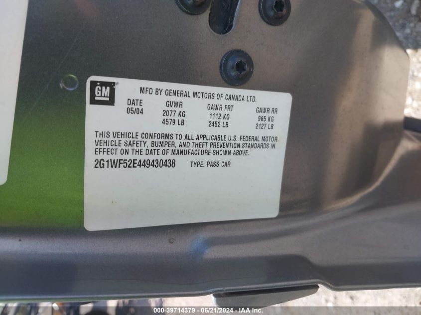 2004 Chevrolet Impala VIN: 2G1WF52E449430438 Lot: 39714379