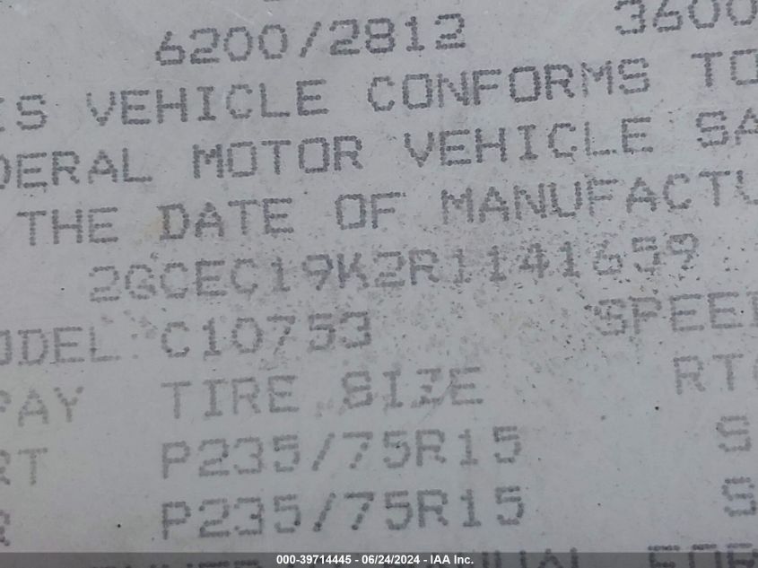 1994 Chevrolet Gmt-400 C1500 VIN: 2GCEC19K2R1141659 Lot: 39714445