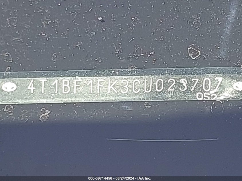 2012 Toyota Camry Le VIN: 4T1BF1FK3CU023707 Lot: 39714456