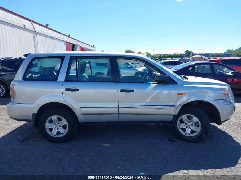 2007 Honda Pilot Lx VIN: 2HKYF18107H508101 Lot: 39714515