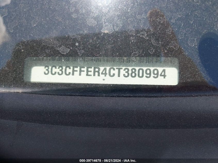 2012 Fiat 500C Lounge VIN: 3C3CFFER4CT380994 Lot: 39714678