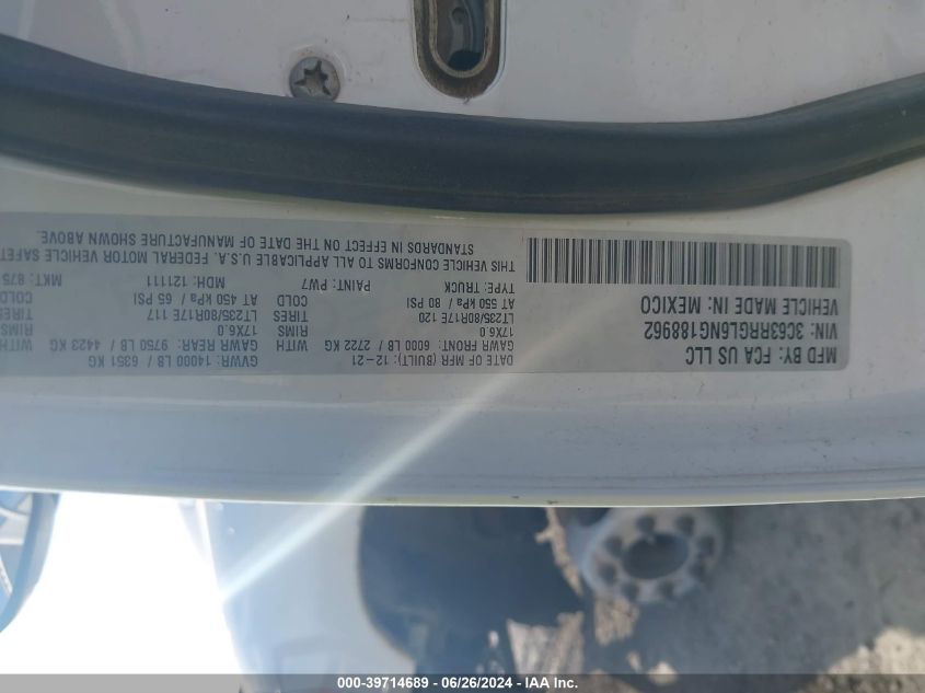 2022 Ram 3500 Tradesman VIN: 3C63RRGL6NG188962 Lot: 39714689