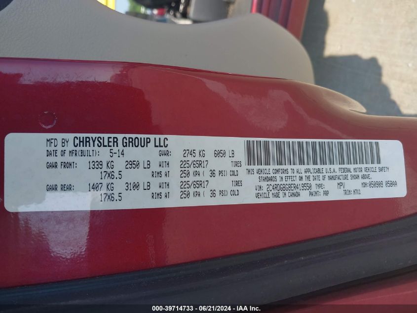 2014 Dodge Grand Caravan Se 30Th Anniversary VIN: 2C4RDGBG8ER419550 Lot: 39714733