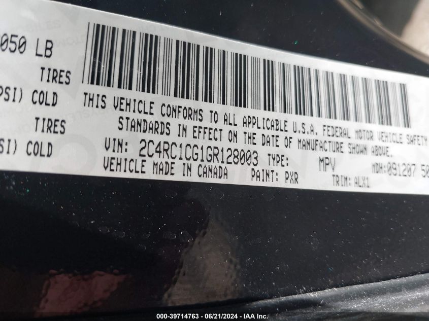 2016 Chrysler Town & Country Touring-L Anniversary Edition VIN: 2C4RC1CG1GR128003 Lot: 39714763