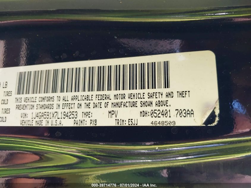 2007 Jeep Wrangler Unlimited Sahara VIN: 1J4GA591X7L194253 Lot: 39714776
