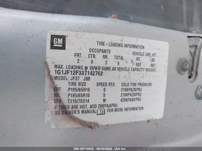 2003 Chevrolet Cavalier Ls VIN: 1G1JF12F337142762 Lot: 39714930