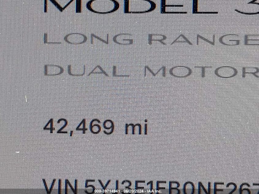 2022 Tesla Model 3 Long Range Dual Motor All-Wheel Drive VIN: 5YJ3E1EB0NF267615 Lot: 39714941