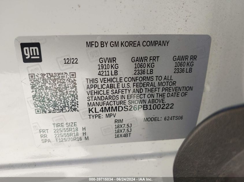 2023 Buick Encore Gx Select Fwd VIN: KL4MMDS26PB100222 Lot: 39715034