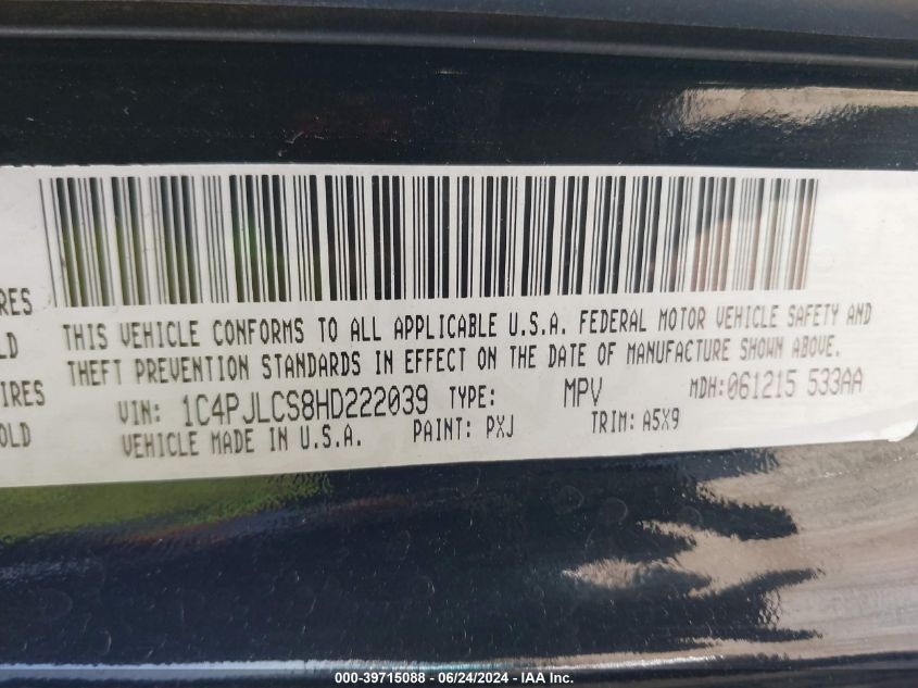 2017 Jeep Cherokee Latitude Fwd VIN: 1C4PJLCS8HD222039 Lot: 39715088